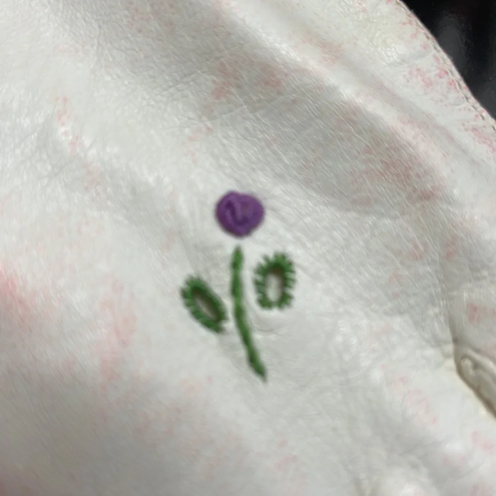 NEW white petite ladies girls leather dress gloves embroidered flower XS vintage